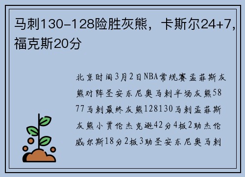 马刺130-128险胜灰熊，卡斯尔24+7，福克斯20分